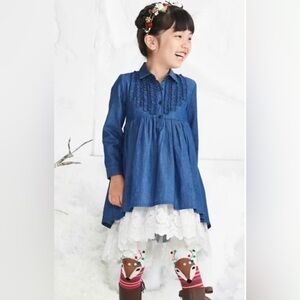 Chasing Fireflies Girls Dress Size 10 Denim Lace Layered Holiday Play Christmas